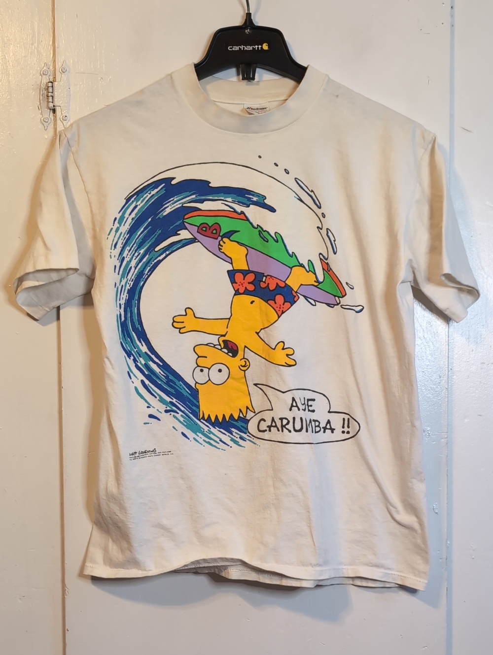 Vint. '89 Simpsons Bart Surfing Tee mens large